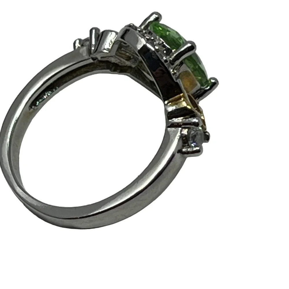 JEWLR Womens Ring 925 Sterling Silver and Gold Tone Light Green and Clear Stones
